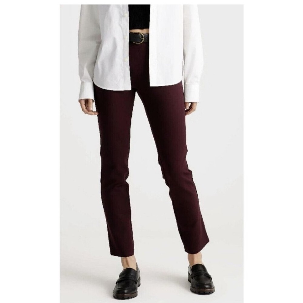 Quince Womens Ultra-Stretch Ponte Straight Leg Pant Pull On Burgundy XS